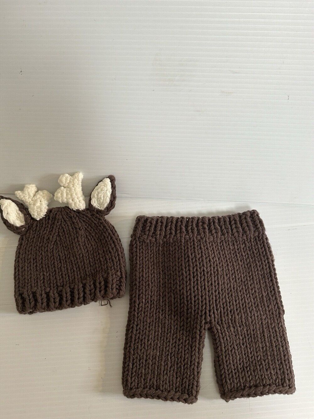 Baby Handmade Knitted "Deer" Bottoms Tail And Hat Beanie Antlers Christmas Photo